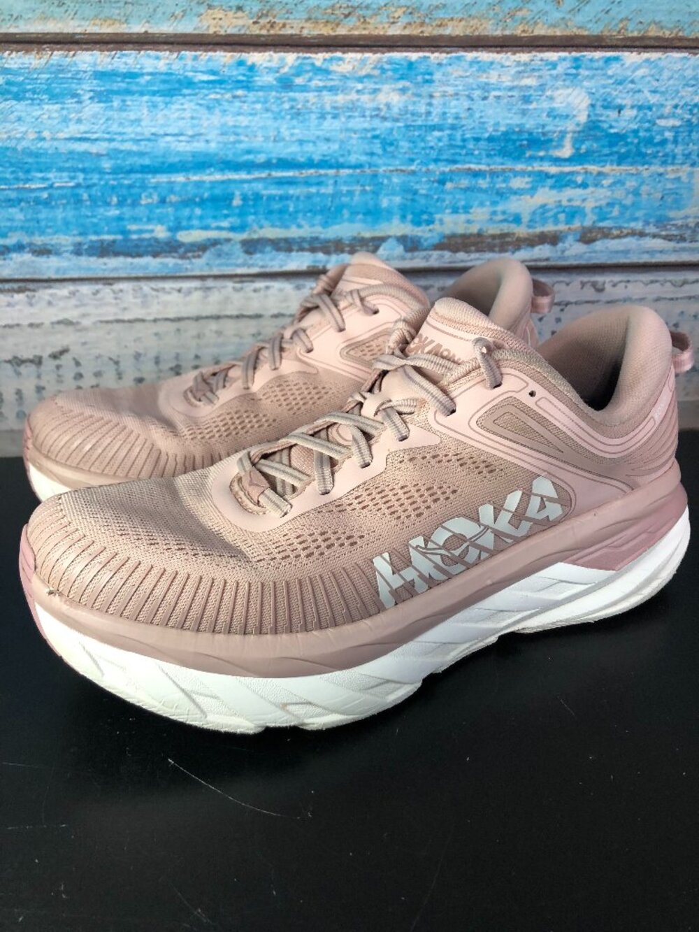 Hoka One One Womens Size 11 Bondi 7 Sneakers Running Peach Whip Pink White